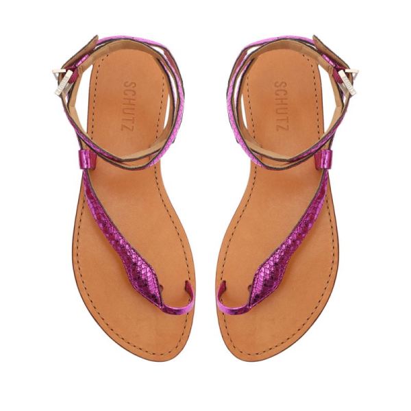 Schutz | Women's Courtney Metallic Leather Sandal-Bright Violet