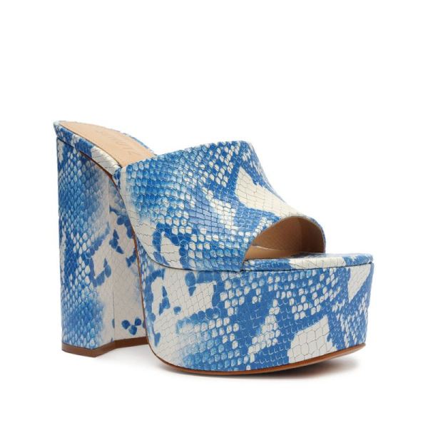 Schutz | Women's Darah Snake-Embossed Leather Sandal-Blue Snake