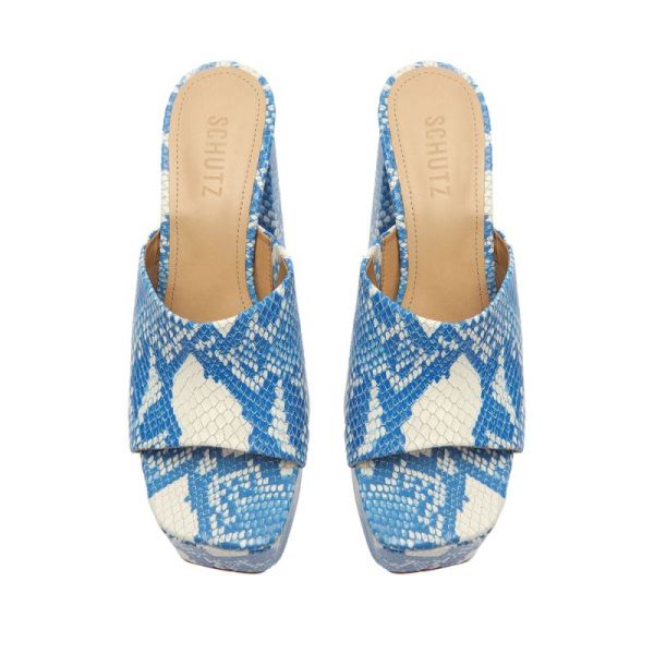 Schutz | Women's Darah Snake-Embossed Leather Sandal-Blue Snake