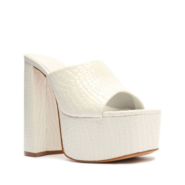 Schutz | Women's Darah Crocodile-Embossed Leather Sandal-White