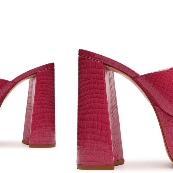 Schutz | Women's Darah Crocodile-Embossed Leather Sandal-Hot Pink