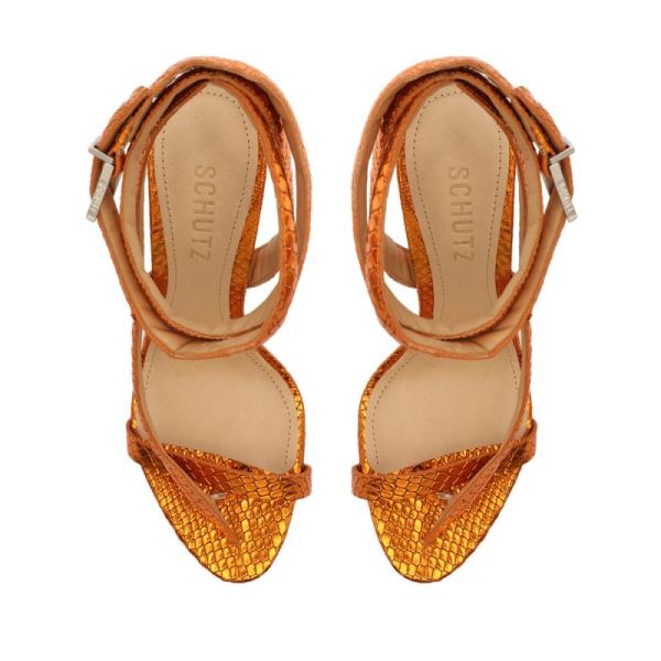 Schutz | Women's Courtney High Metallic Sandal-Orange