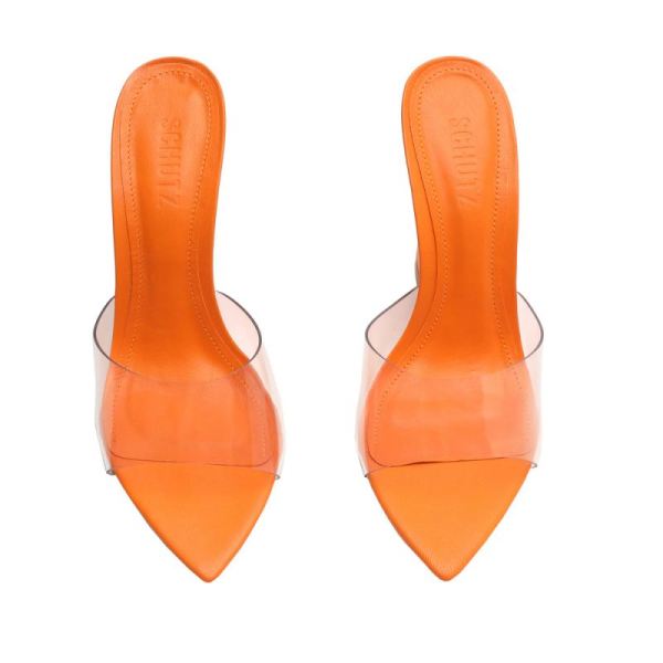 Schutz | Women's Luci Vinyl&Nappa Leather Sandal-Bright Tangerine
