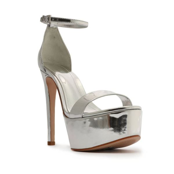 Schutz | Women's Cadey-Lee Platform Specchio Leather Sandal-Silver