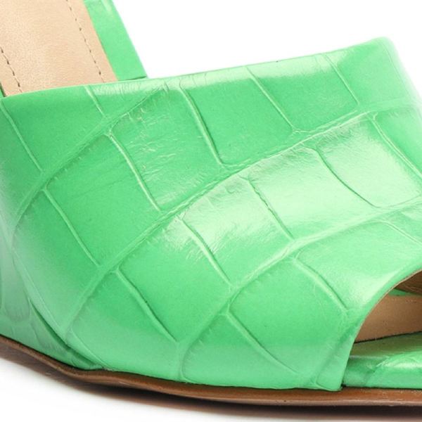 Schutz | Women's Luci Crocodile-Embossed Leather Sandal-Gianni Green