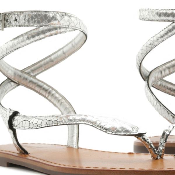 Schutz | Women's Courtney Metallic Leather Sandal-Light Silver