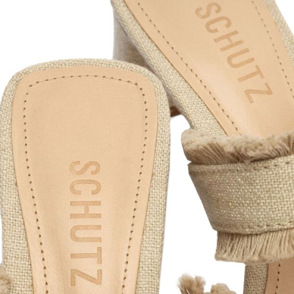 Schutz | Women's Amely Mid Block Fabric Sandal-Oyster