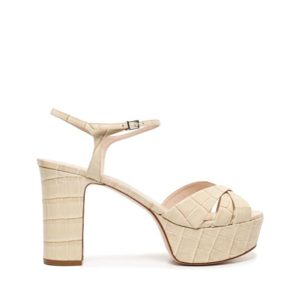 Schutz | Women's Keefa Crocodile Embossed Leather Sandal-Almond Buff