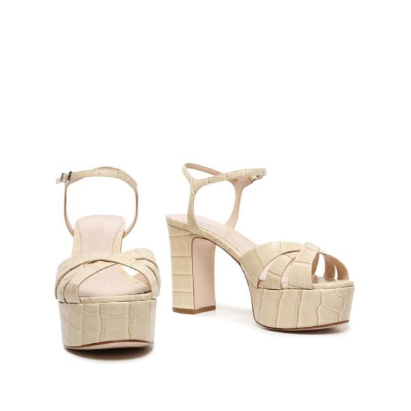 Schutz | Women's Keefa Crocodile Embossed Leather Sandal-Almond Buff