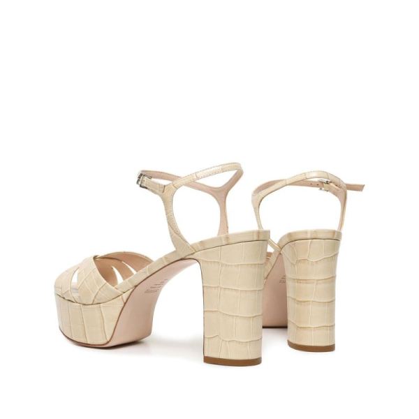 Schutz | Women's Keefa Crocodile Embossed Leather Sandal-Almond Buff