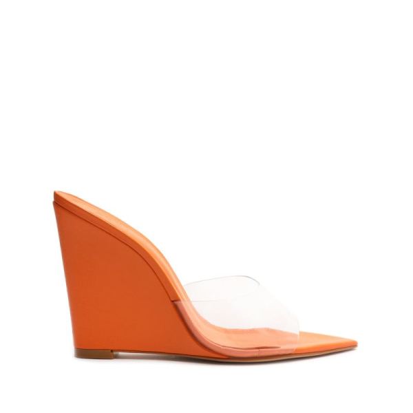 Schutz | Women's Luci Vinyl&Nappa Leather Sandal-Bright Tangerine