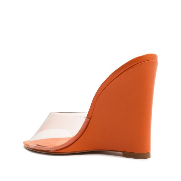 Schutz | Women's Luci Vinyl&Nappa Leather Sandal-Bright Tangerine