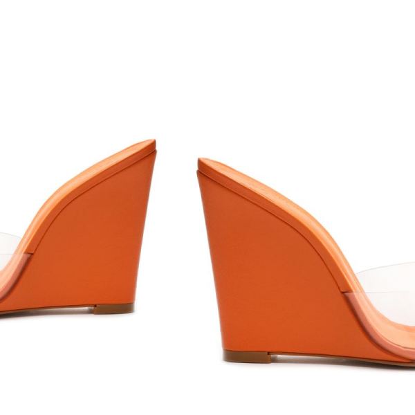 Schutz | Women's Luci Vinyl&Nappa Leather Sandal-Bright Tangerine