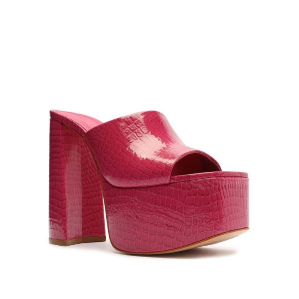Schutz | Women's Darah Crocodile-Embossed Leather Sandal-Hot Pink