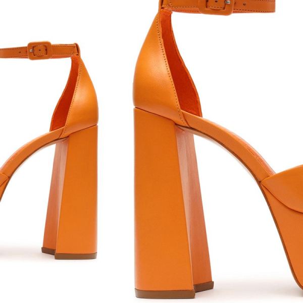 Schutz | Women's Lenne Nappa Leather Sandal-Bright Tangerine