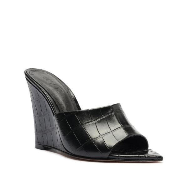 Schutz | Women's Luci Crocodile-Embossed Leather Sandal-Black