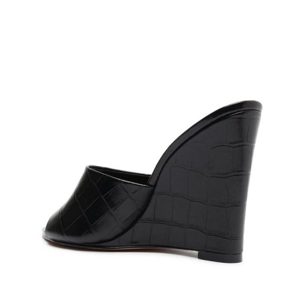 Schutz | Women's Luci Crocodile-Embossed Leather Sandal-Black