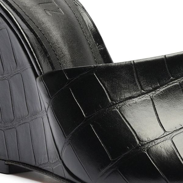 Schutz | Women's Luci Crocodile-Embossed Leather Sandal-Black