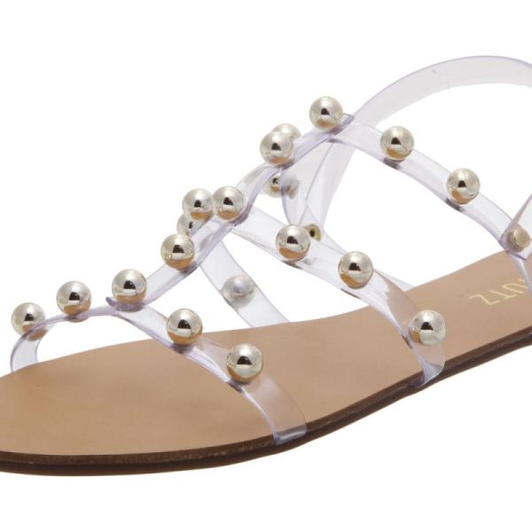 Schutz | Women's Yarin Flat Sandal in Clear Vinyl with Studs  -Clear