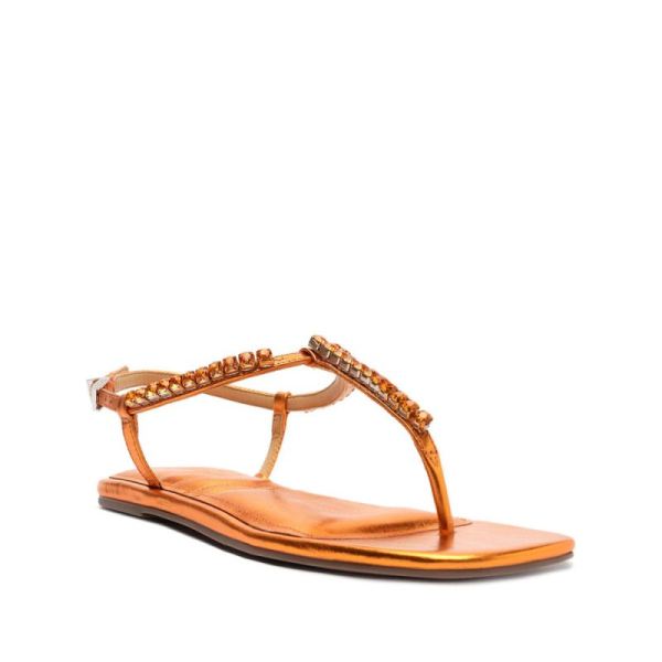 Schutz | Women's Groove Metallic Leather Flat-Orange