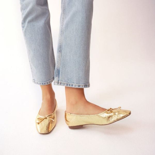 Schutz | Women's Arissa Ballet Flat with Bow Tie Detail in Metallic  -Gold