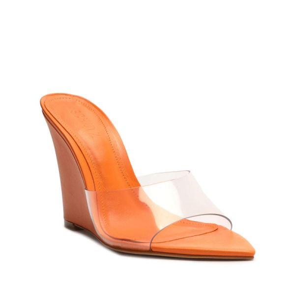 Schutz | Women's Luci Vinyl&Nappa Leather Sandal-Bright Tangerine