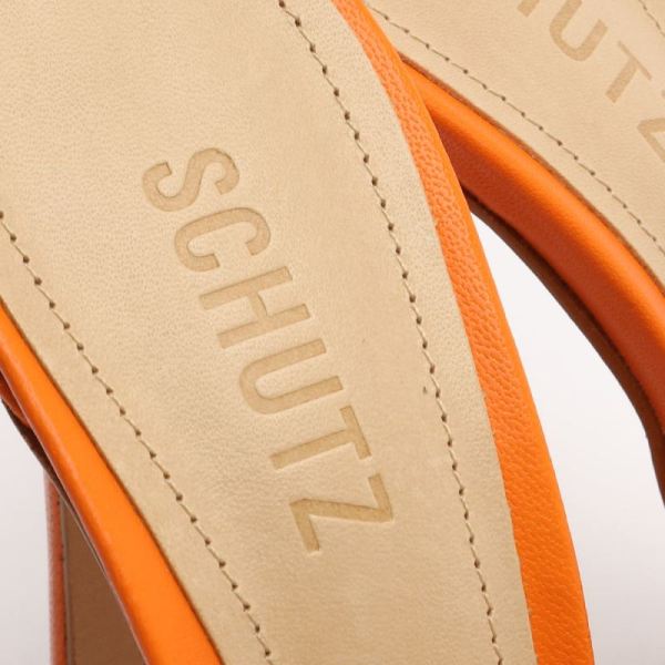 Schutz | Women's Kate Nappa Leather Sandal-Bright Tangerine