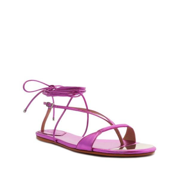 Schutz | Women's Vikki Flat Metallic Leather Sandal-Bright Violet