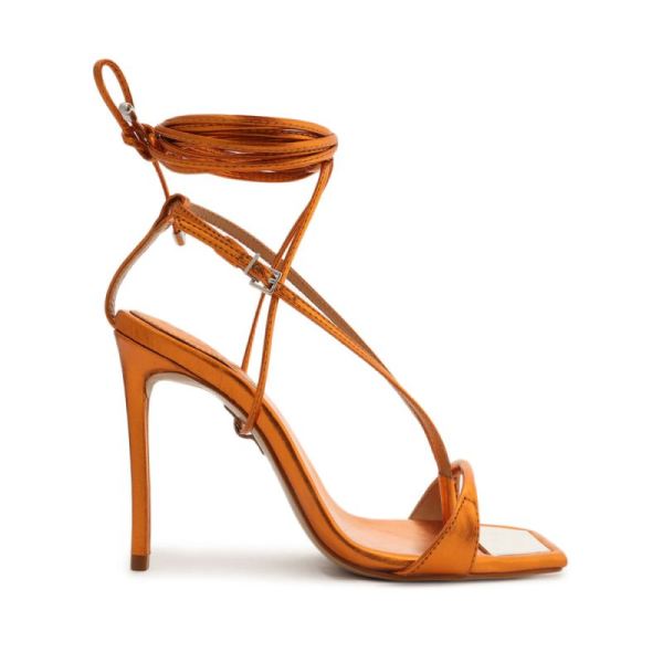 Schutz | Women's Vikki Metallic Leather Sandal-Orange