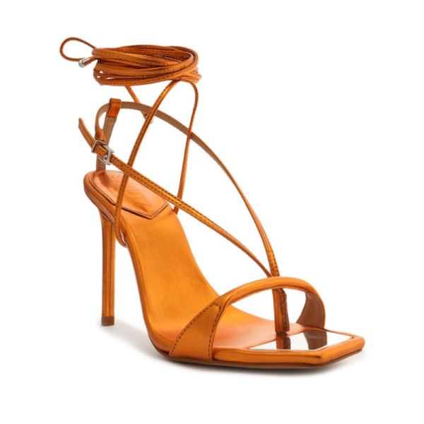 Schutz | Women's Vikki Metallic Leather Sandal-Orange