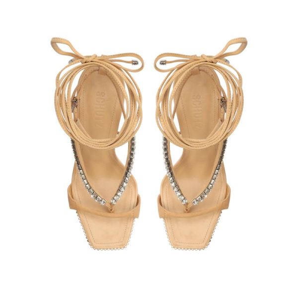 Schutz | Women's Vikki Crystal Nubuck Sandal-Light Nude