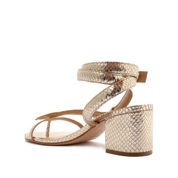 Schutz | Women's Courtney Mid Block Metallic Leather Sandal-Gold