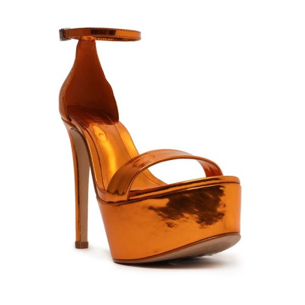 Schutz | Women's Cadey-Lee Platform Specchio Leather Sandal-Orange