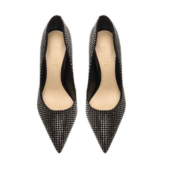 Schutz | Women's Lou Crystal Nubuck&Rhinestones Pump-Black