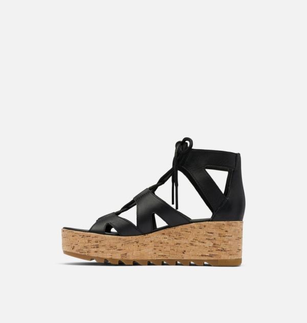 Sorel Shoes Women's Cameron Flatform Lace Wedge Sandal-Black Gum 2