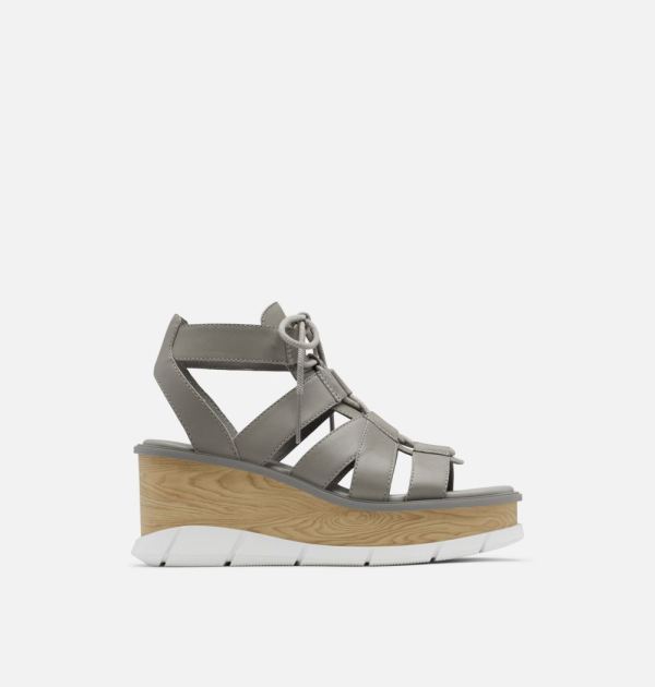 Sorel Shoes Women's Joanie III Lace Wedge Sandal-Chrome Grey White