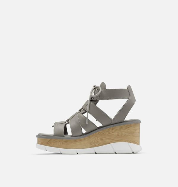 Sorel Shoes Women's Joanie III Lace Wedge Sandal-Chrome Grey White