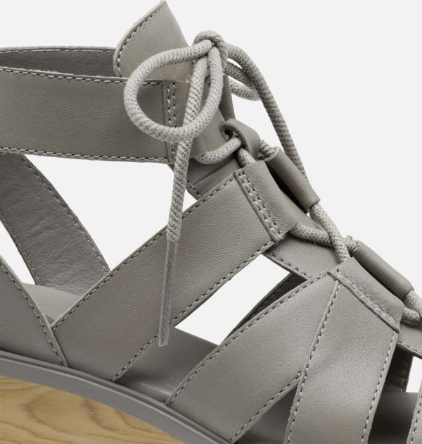 Sorel Shoes Women's Joanie III Lace Wedge Sandal-Chrome Grey White