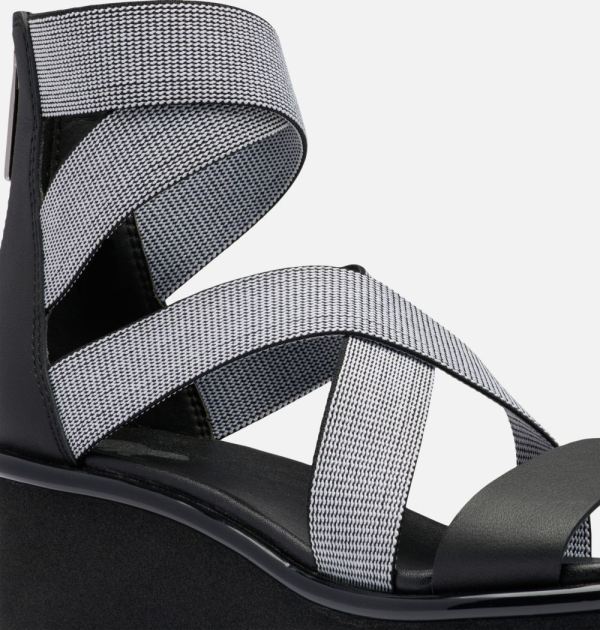 Sorel Shoes Women's Joanie III Sport Strap Wedge Sandal-Black White