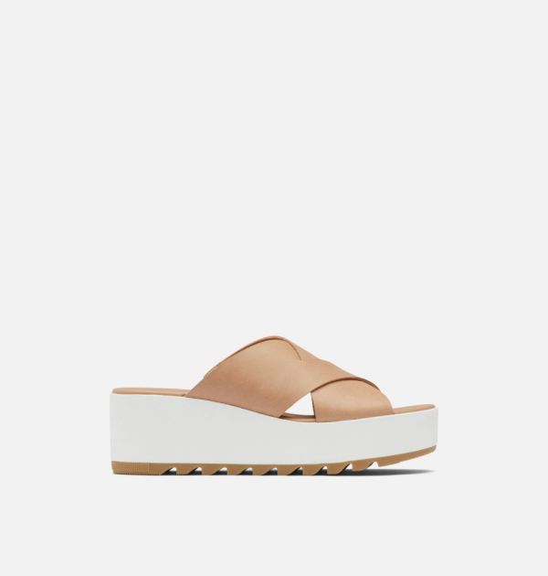 Sorel Shoes Women's Cameron Flatform Mule Wedge Sandal-Honest Beige Sea Salt