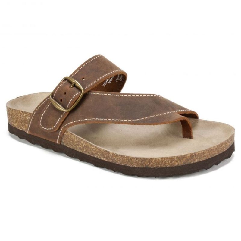 White Mountain | Women's Carly Leather Footbeds Sandal-Brown