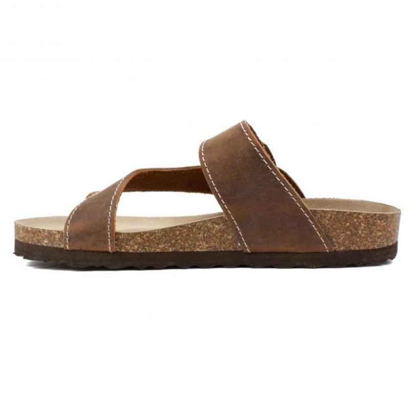 White Mountain | Women's Carly Leather Footbeds Sandal-Brown