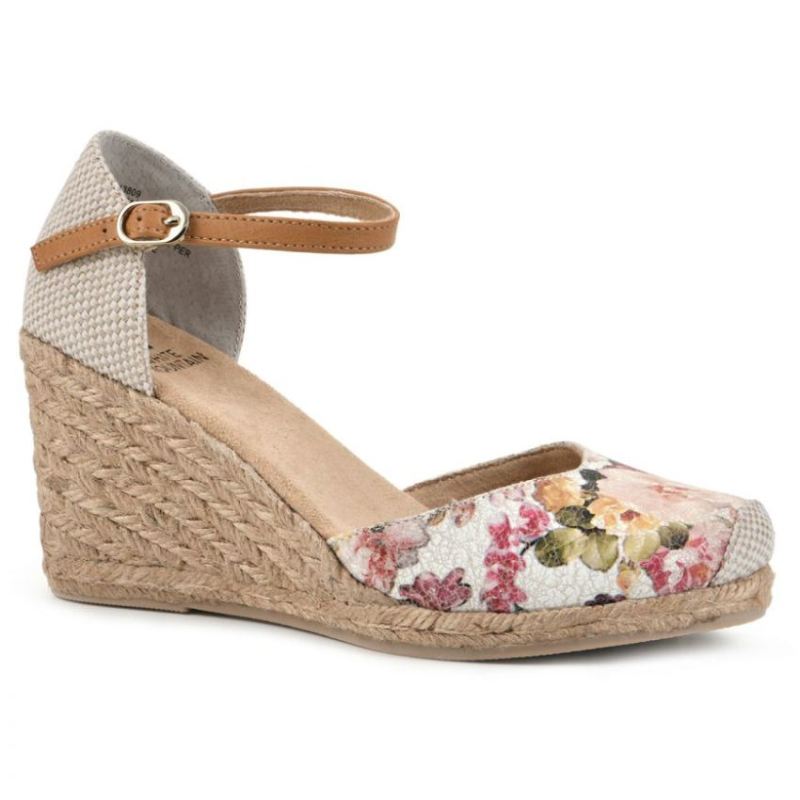 White Mountain | Women's Mamba Wedge-White Floral Print