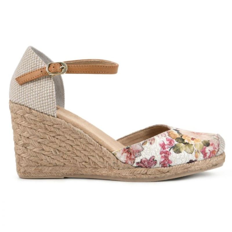 White Mountain | Women's Mamba Wedge-White Floral Print