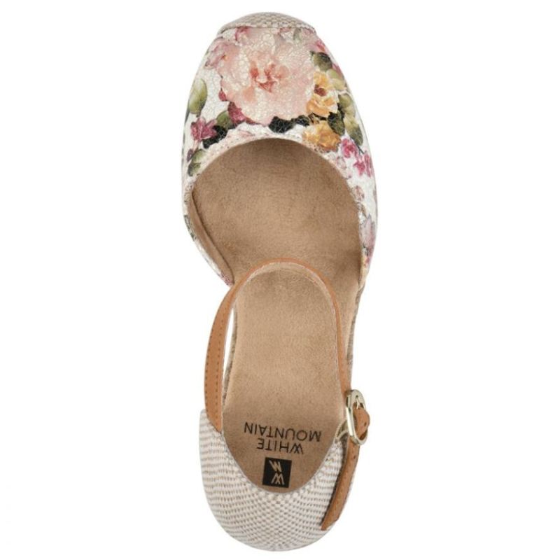 White Mountain | Women's Mamba Wedge-White Floral Print