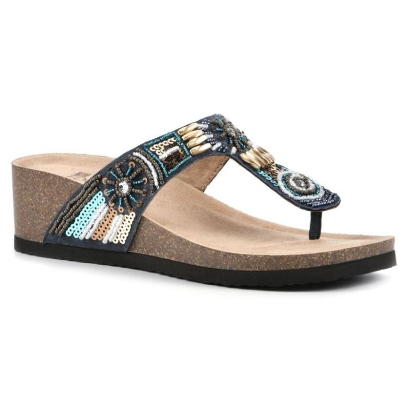 White Mountain | Women's Brilliant Leather Footbeds Sandal-Navy