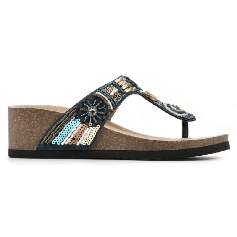 White Mountain | Women's Brilliant Leather Footbeds Sandal-Navy