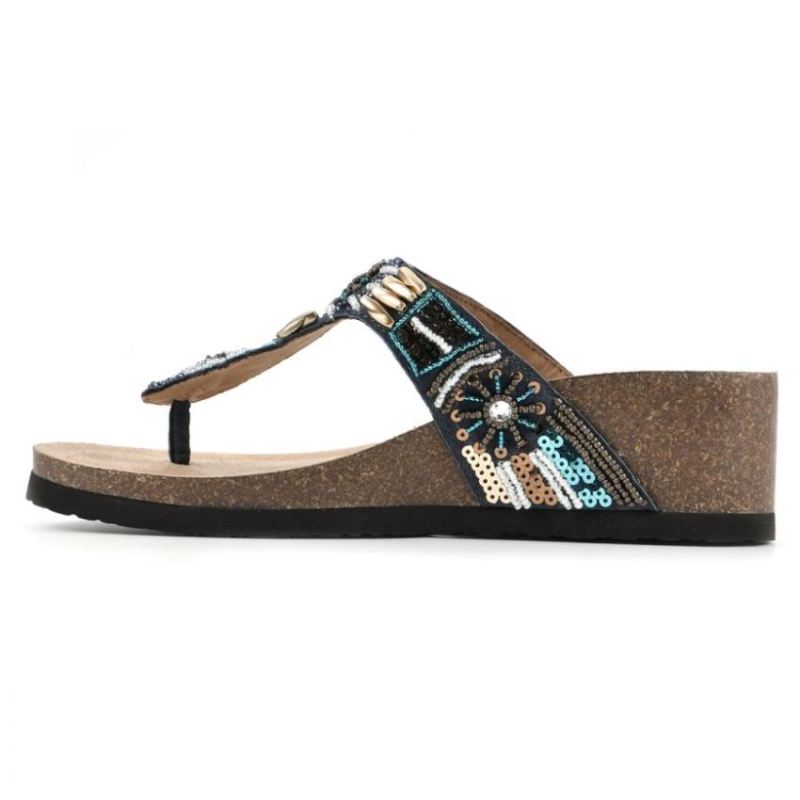 White Mountain | Women's Brilliant Leather Footbeds Sandal-Navy