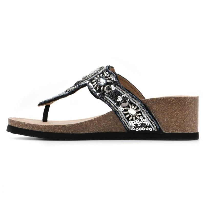 White Mountain | Women's Bountiful Footbeds Leather Sandal-Black