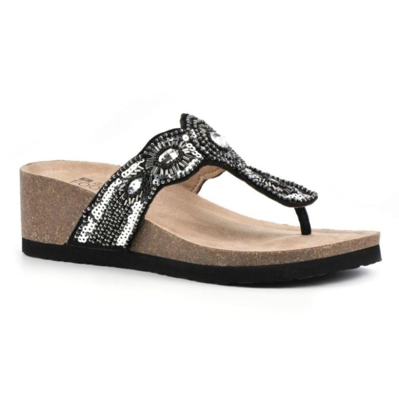 White Mountain | Women's Blast Leather Footbeds Sandal-Black